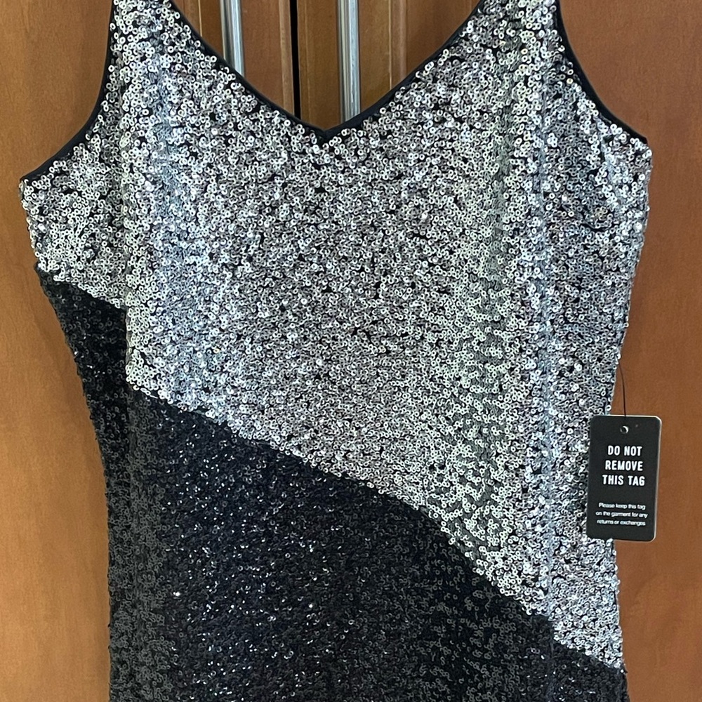 Express Color Block Sequin V-Neck Mini Slip Dress… - image 4